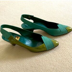 Farrutx Leather Turquoise and Green Slingback Heels